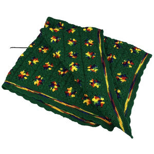 Vintage Rainbow Granny Square Thick Afghan Blanket Crochet 59" x 47" Roseanne